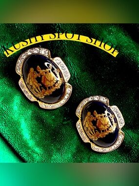 Pristine ✨🏺 Vintage Limoges Black and Gold Enamel Vintage-Style Earrings